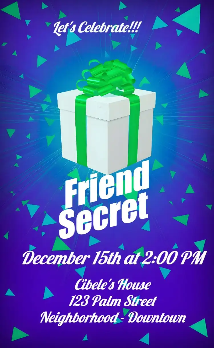 Invitation Secret Friend Year – Commemorative Dates theme modern, elegant, blue, festive, seasonal