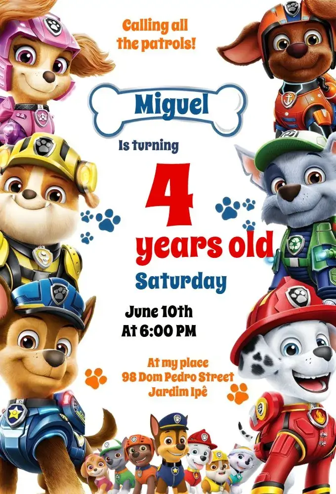 Invite PAW Patrol editable and customizable