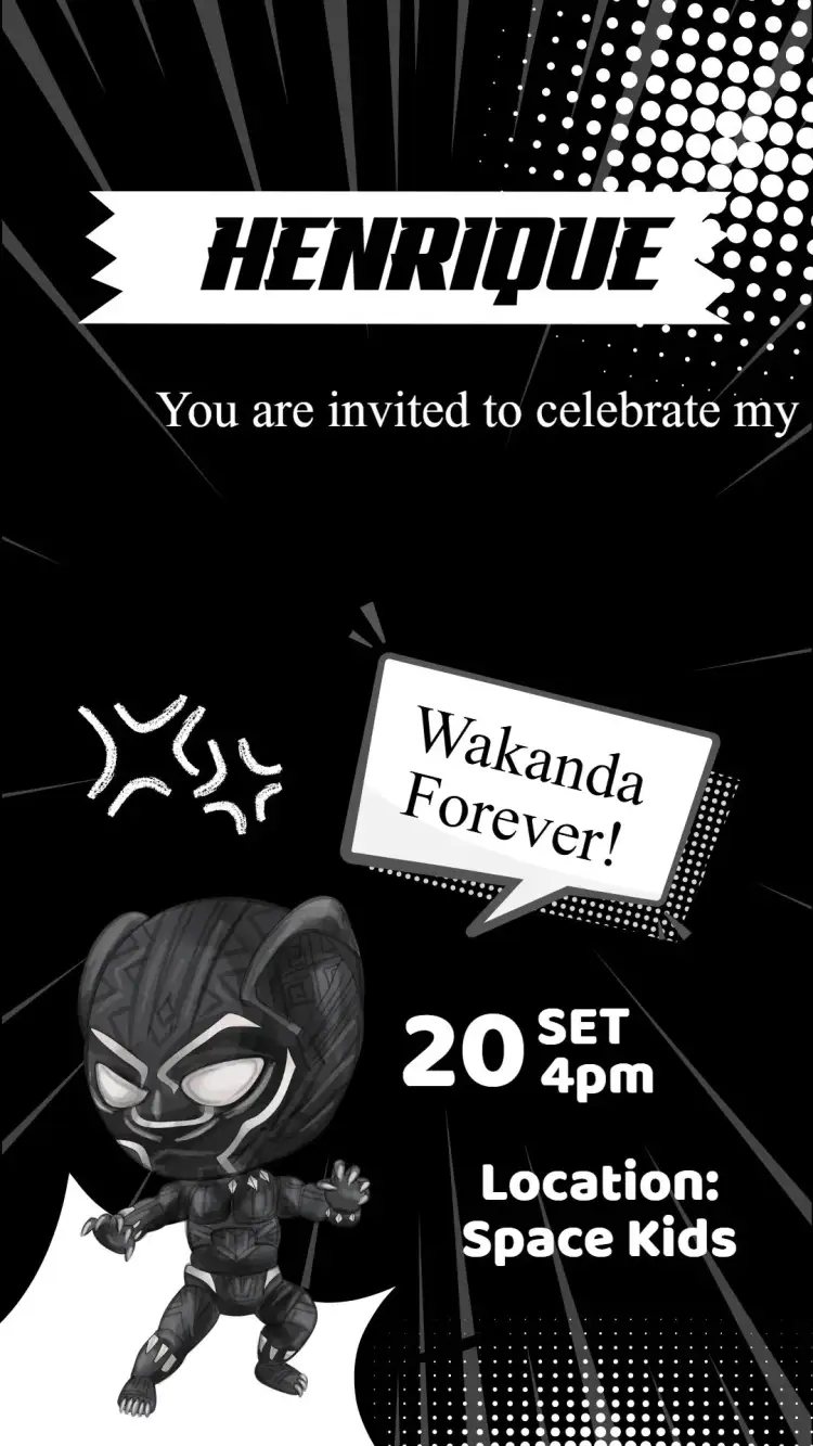 Invitation Black Panther Birthday Invitation – Kids' Birthday Party theme vibrant, modern, superhero, colorful, adventure, fantasy