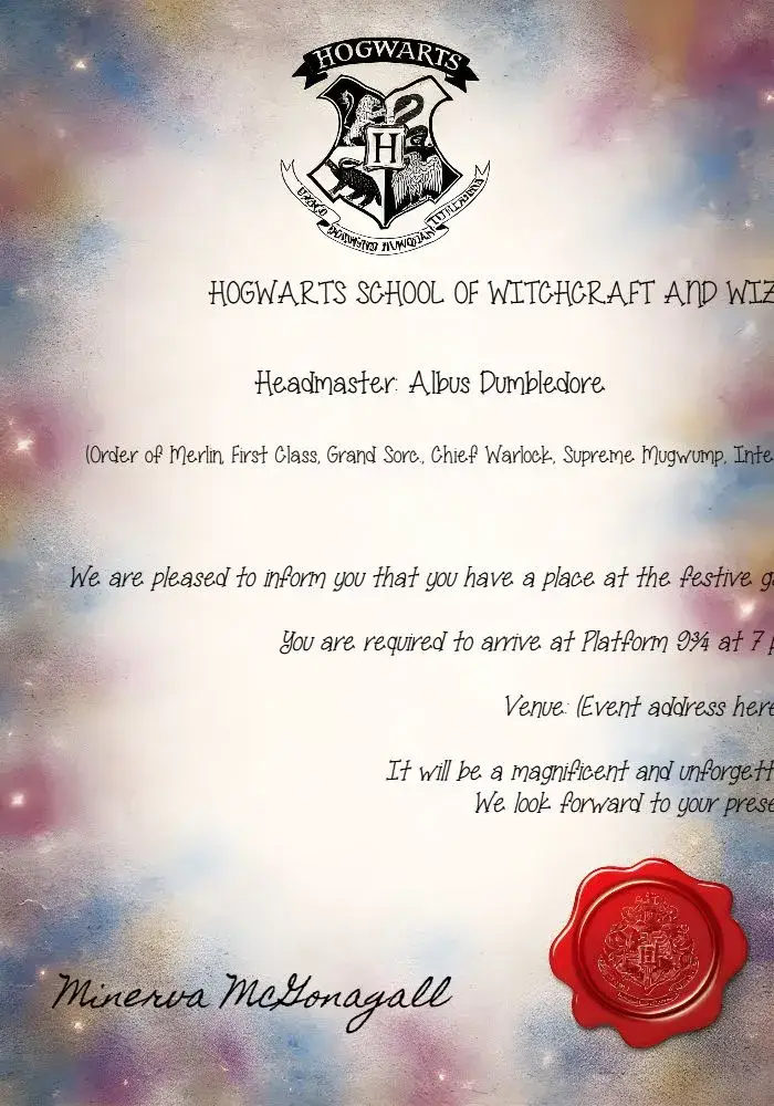 Hogwarts Potter Letter invitation