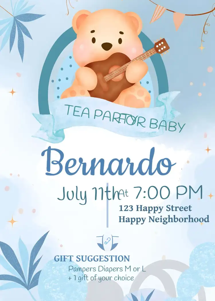 Watercolor Teddy Bear Baby Shower Diapers