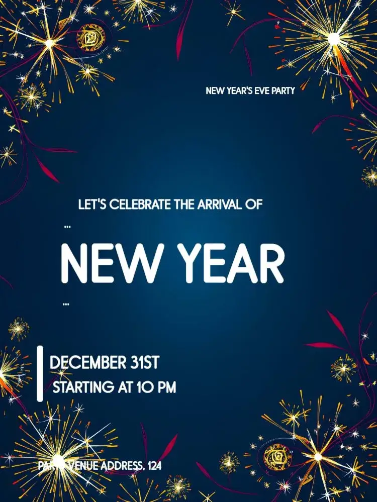 Invitation New Year's Eve – Commemorative Dates theme golden, colorful, modern, festive, minimalist, vibrant