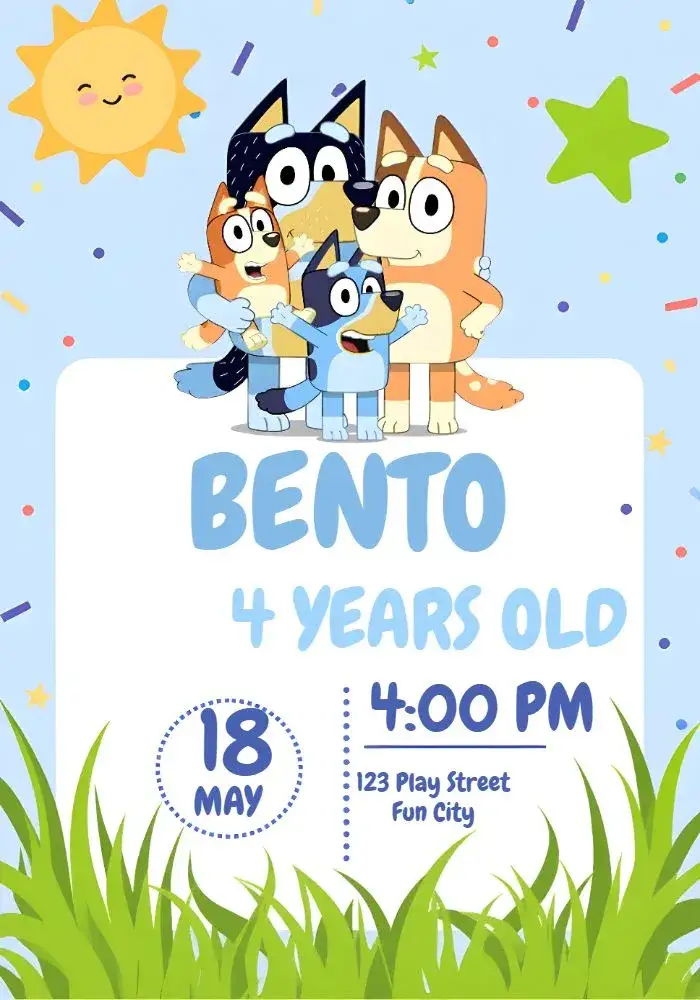 Invitation Bluey And Bingo Blue – Most searched for theme blue, colorful, fun, childish, themed