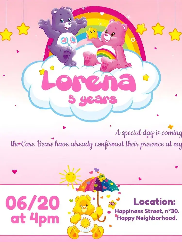 Care Bears Lilac invitation