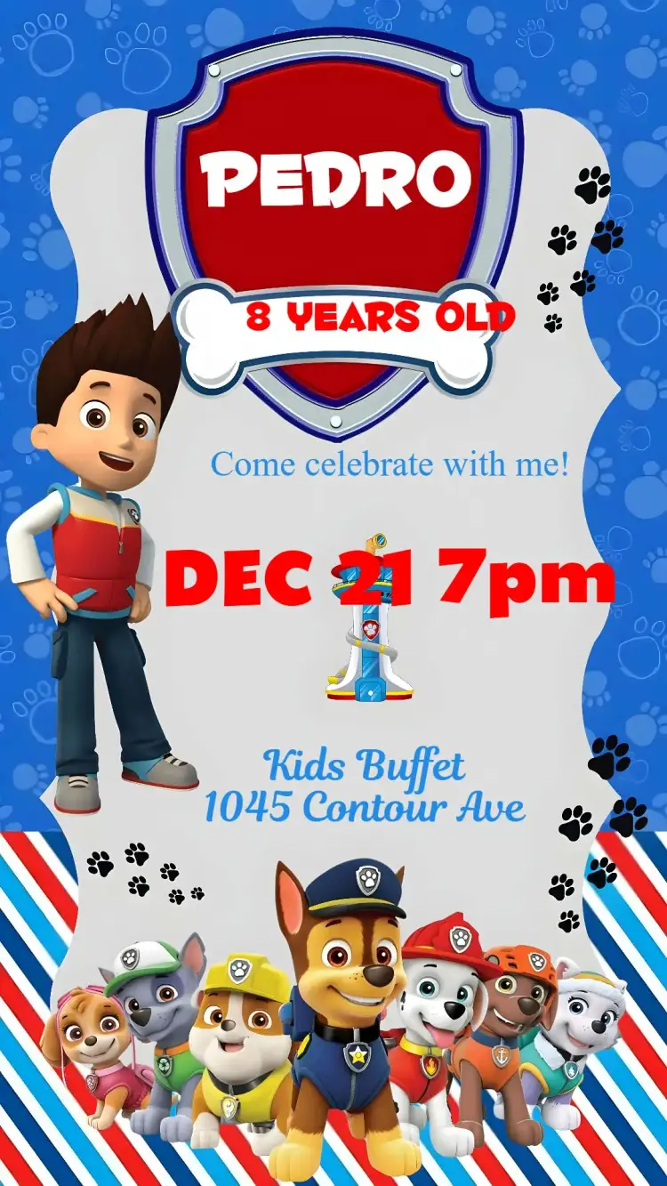 Invitation Paw Patrol – Kids' Birthday Party theme colorful, fun-filled, childish, themed, lively, vivid