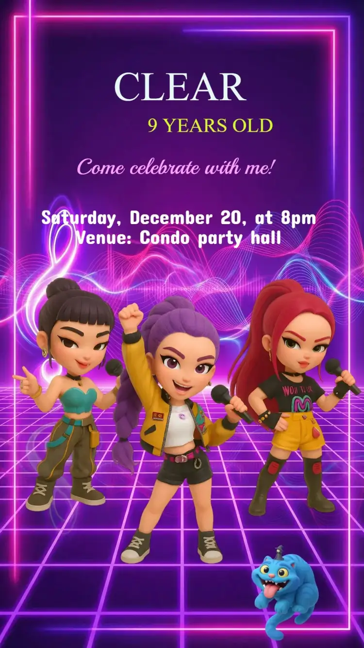 Invitation Warrior K-Pop Birthday Invitation – Kids' Birthday Party theme colorful, modern, bright, dynamic, pop