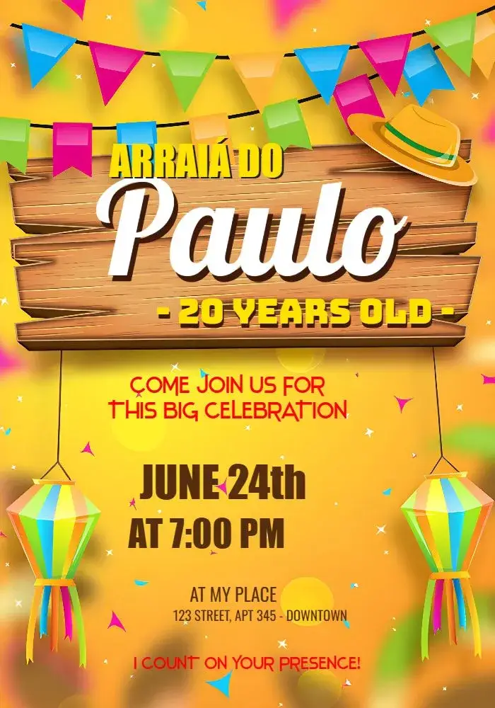 Invite Junina Party Arraiá Girl editable and customizable