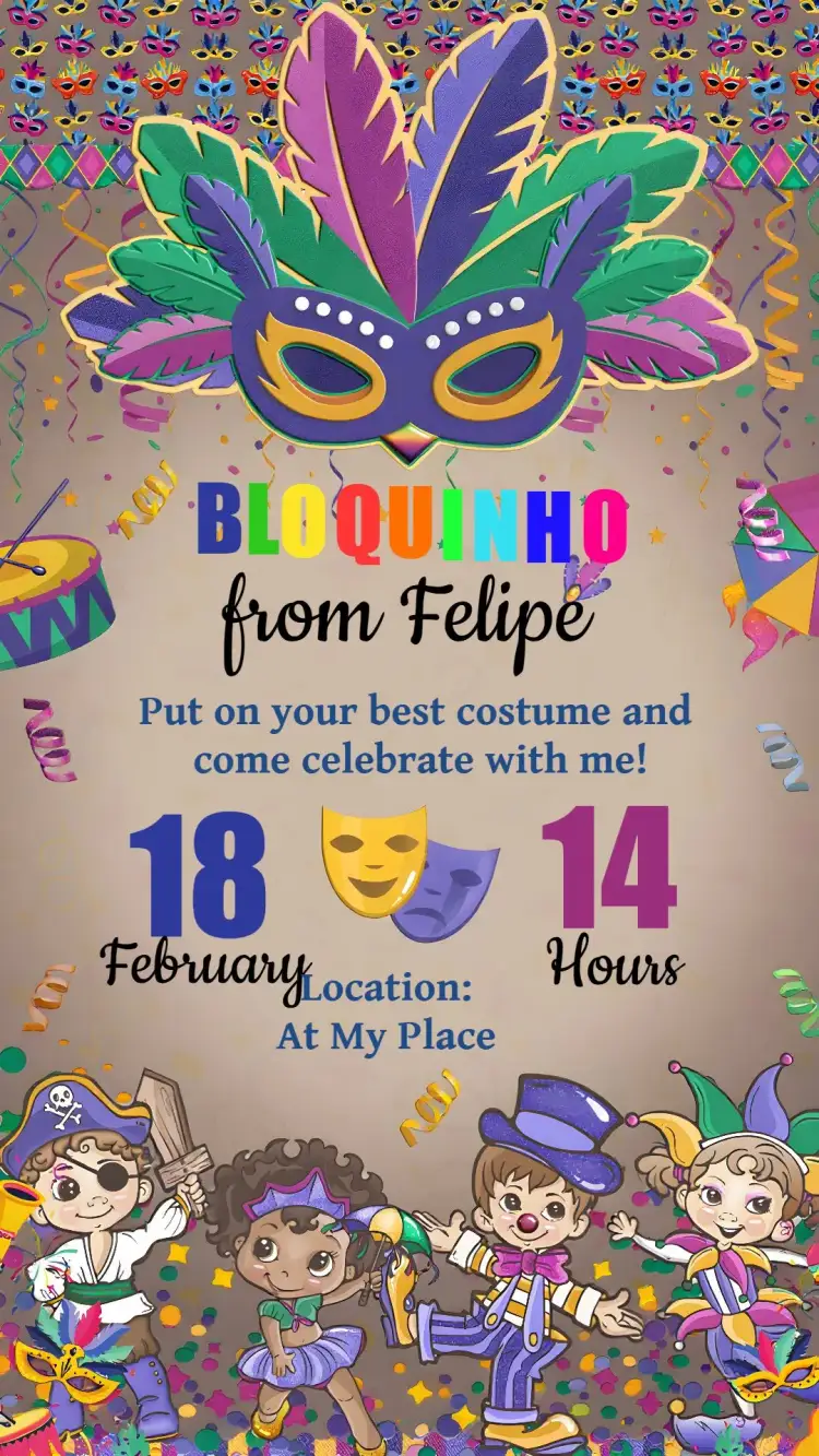 Invitation Carnival Samba – Commemorative Dates theme colorful, playful, tropical, festive, vibrant, carnival-like