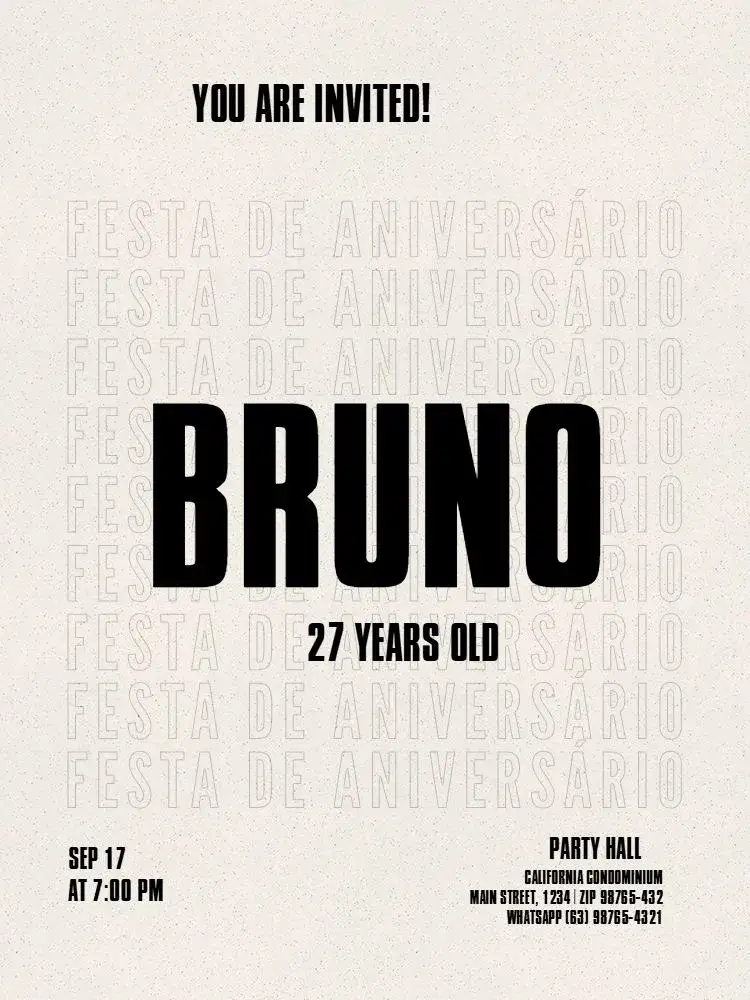Invitation Minimalist Modern Simple Male Adult – Kids' Birthday Party theme minimalist, modern, elegant, clear, subtle