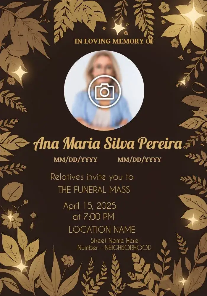Invitation Funeral Mass With Picture 7th Day – Commemorative Dates theme brown, yellow, golden, minimalist, elegant, classic