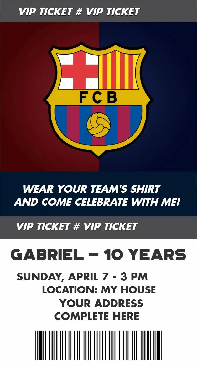 Invite Barcelona ticket editable and customizable