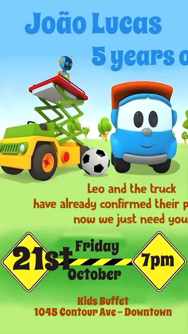 Leo and the Truck invitation