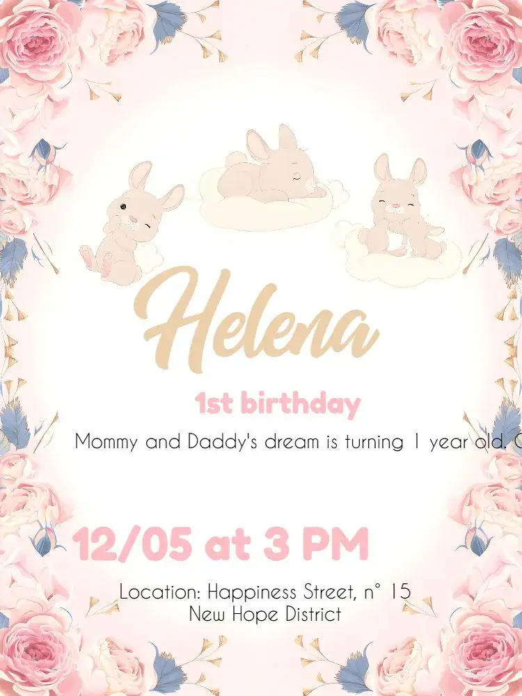 Invitation Watercolor Floral Bunny – Commemorative Dates theme floral, watercolor, pastel, playful, childlike