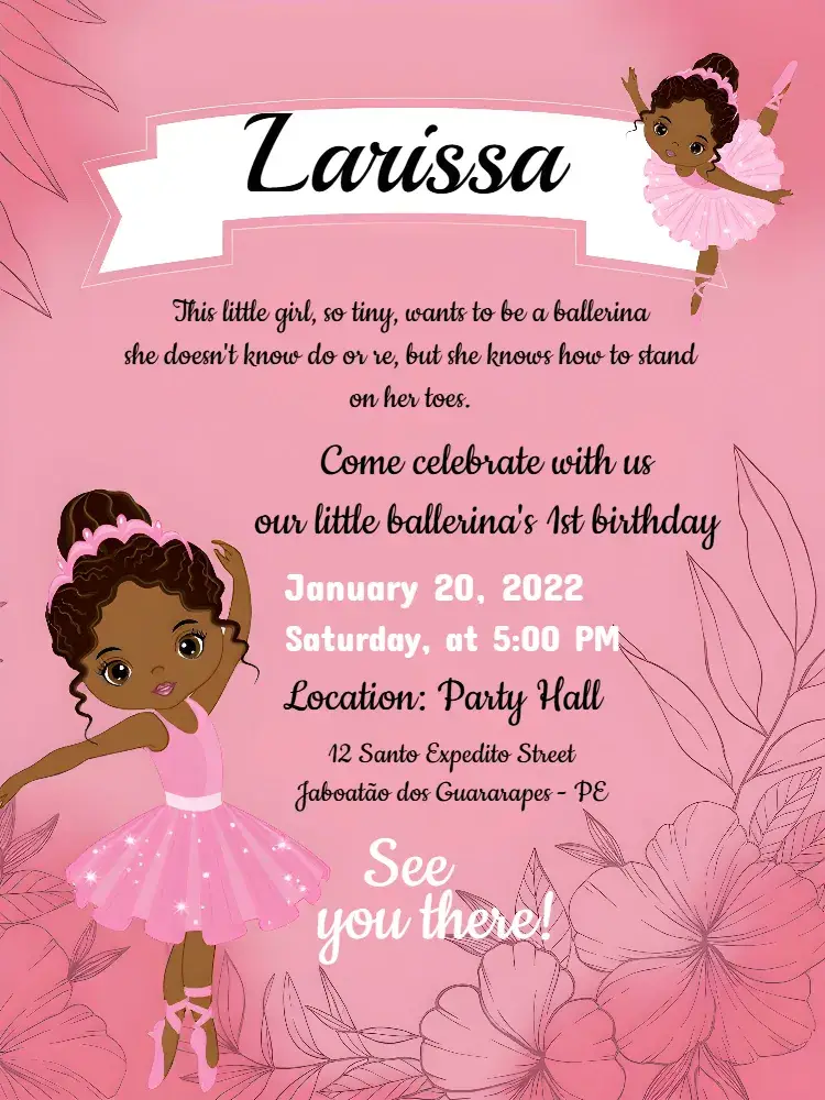 Black Pink Ballerina invitation