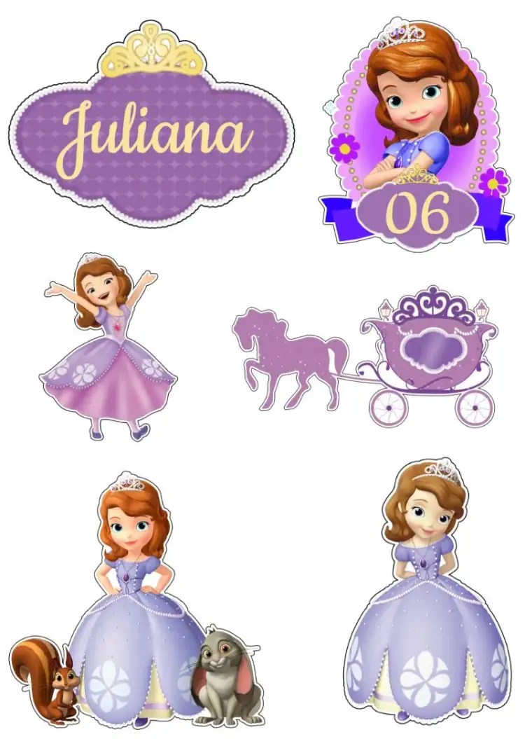 Invitation Topo De Bolo Princesa Sofia Roxo – Cake topper theme purple, pink, yellow, princess theme, costume, vibrant