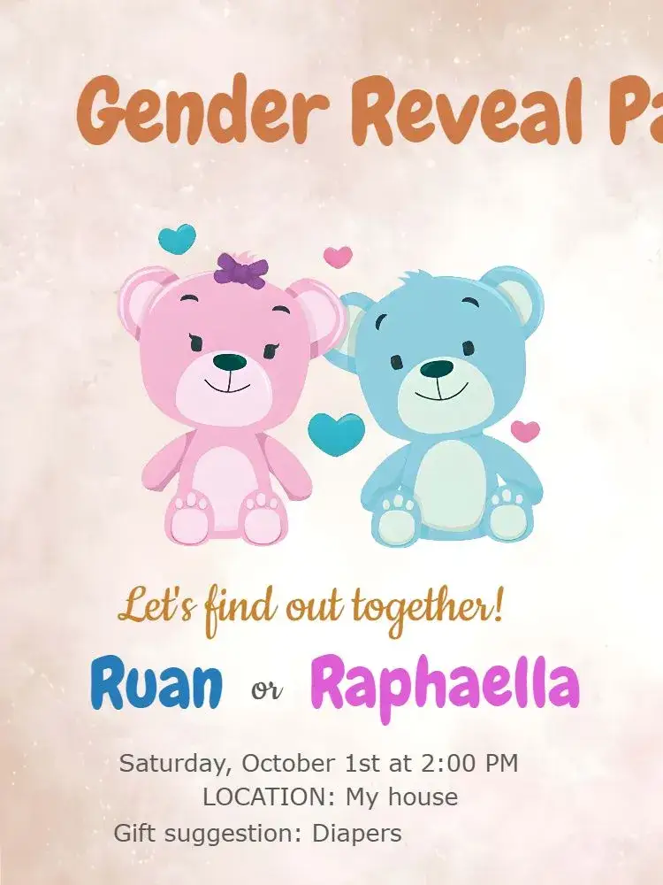Invitation Teddy Bears Colorful Gender Reveal Tea Party – Gender Reveal theme colorful, playful, childlike, cute, cheerful, fun