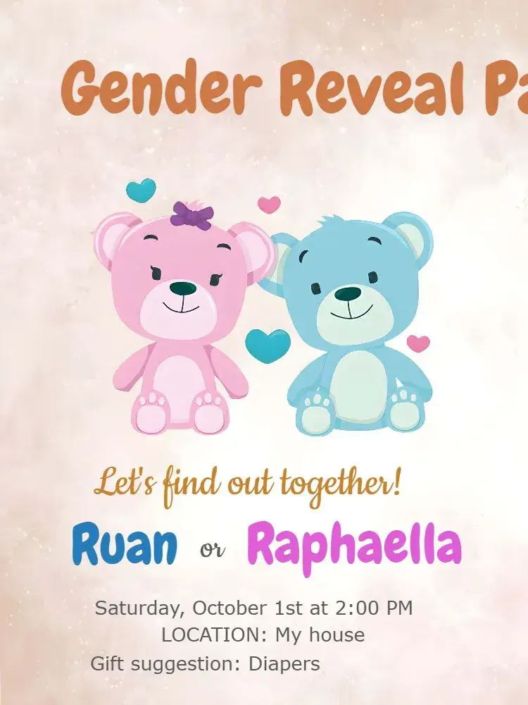Teddy Bears Colorful Gender Reveal Tea Party invitation