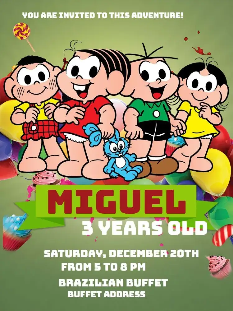 Invitation Turma Da Mônica Cascão – Kids' Birthday Party theme fun, colorful, childish, themed, playful, illustrative
