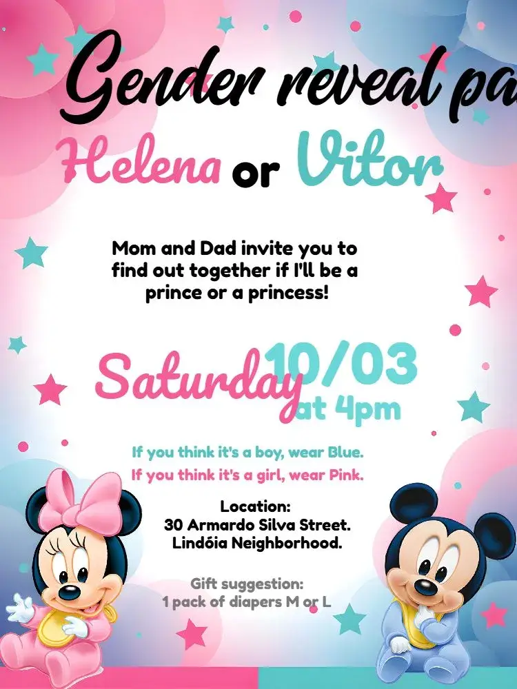 Invite Minnie And Mickey Baby Boy Gender Reveal editable and customizable