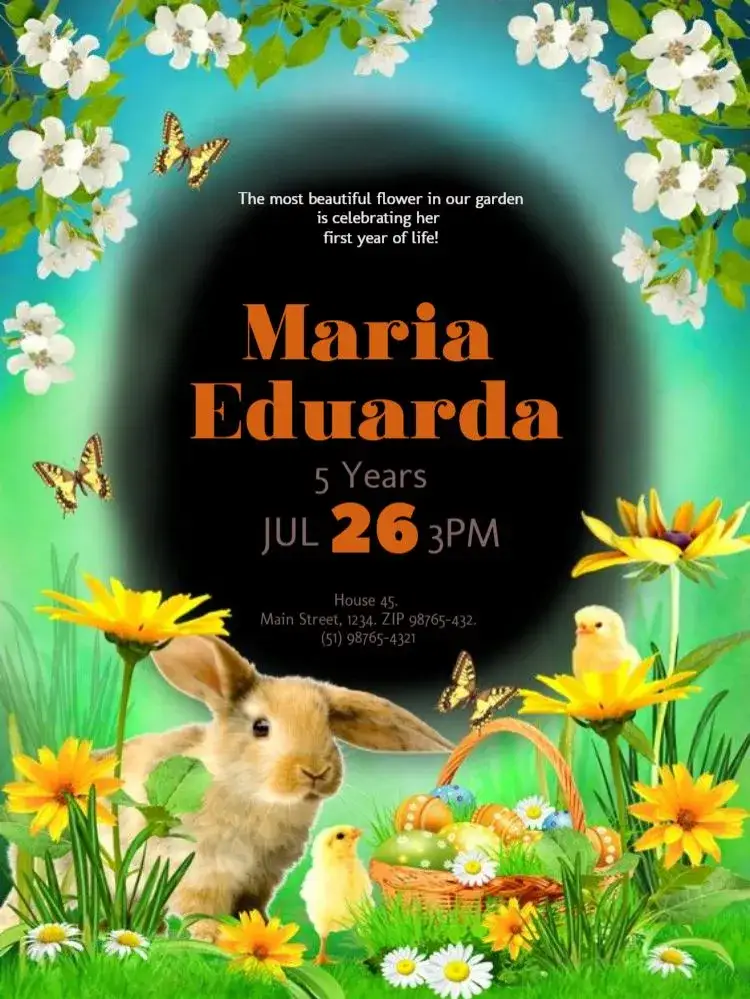 Invitation Digital Floral Bunny Invitation To Edit Delicate – Kids' Birthday Party theme floral, delicate, watercolor, romantic, enchanted garden