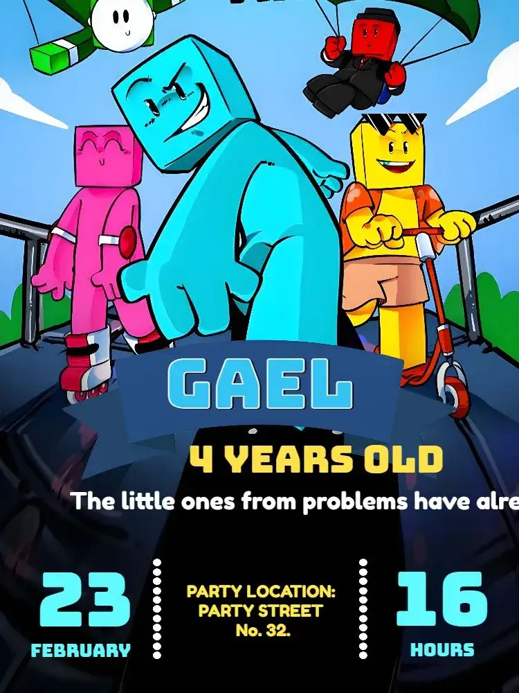 Invitation Turma Do Problems Yellow – Kids' Birthday Party theme colorful, fun, playful, childlike, modern