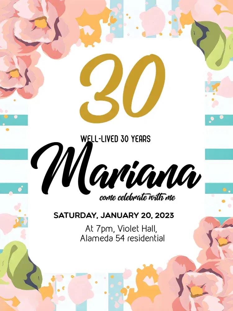 30 Years Pink Floral invitation