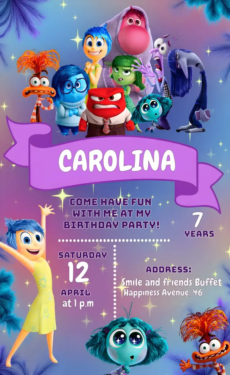 Colorful Inside Out 2 invitation