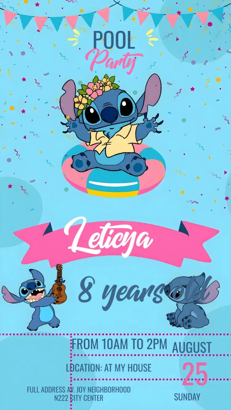 Stitch Pool Party Disney invitation