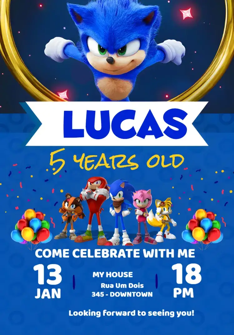 Invitation Blue Sonic Sega – Most searched for theme blue, modern, fun, games, childish
