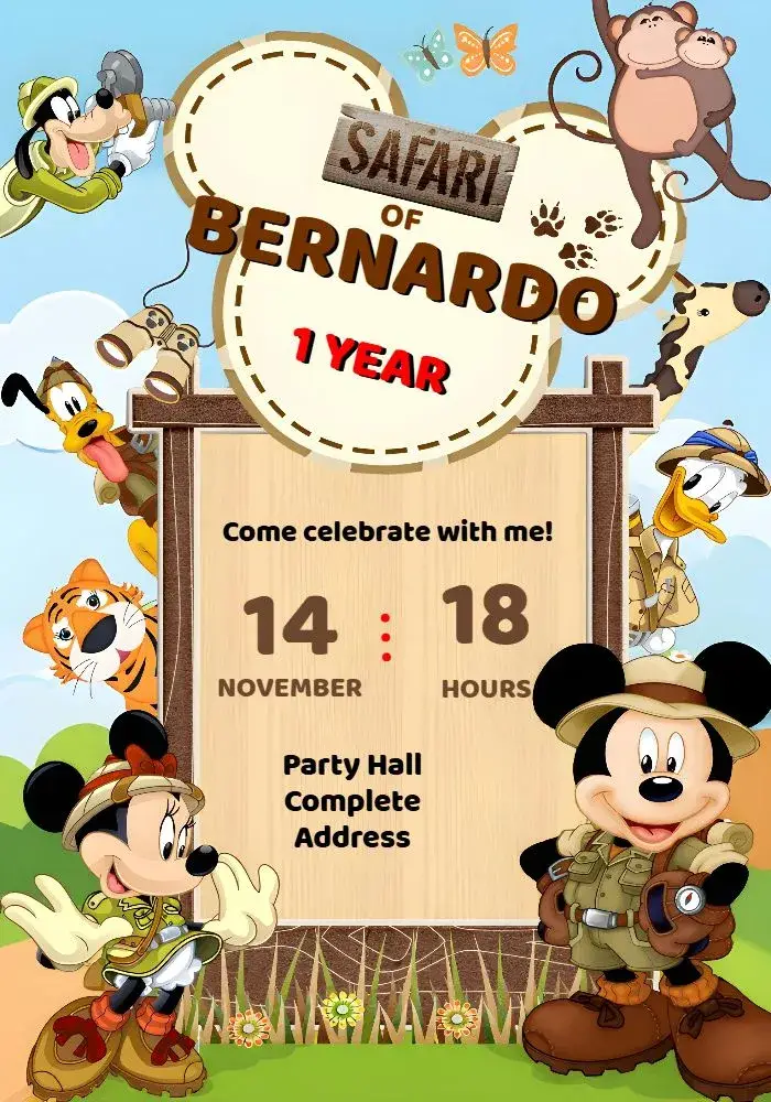 Brown Mickey Safari invitation