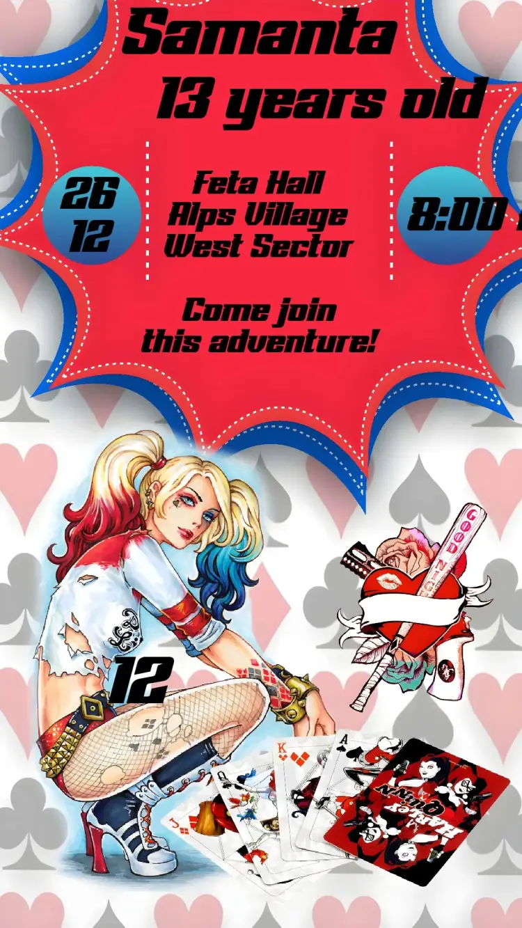 Invite Harley Quinn editable and customizable