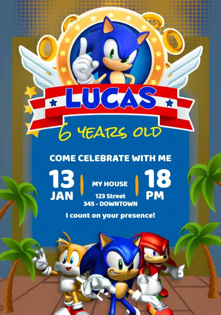 Invitation Sonic Sega – Most searched for theme blue, games, modern, fun, childish