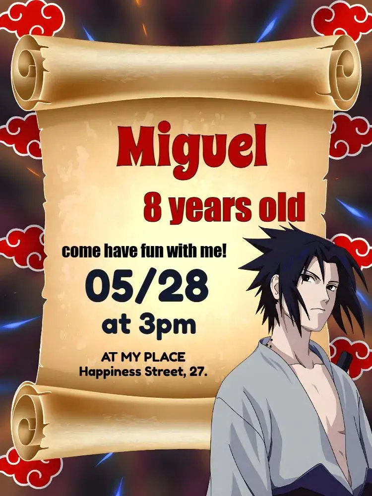 Sasuke Uchiha Yellow invitation