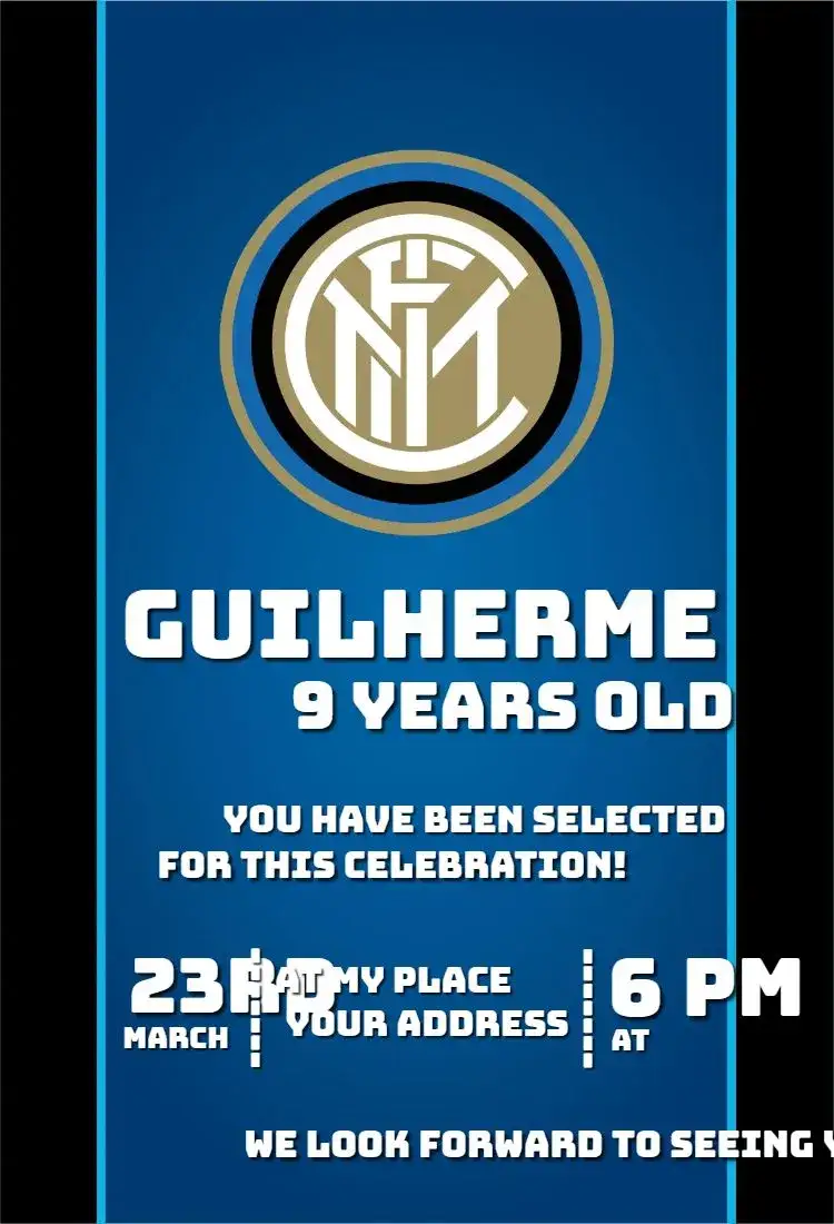 Invitation Inter Milan 4 – Birthday theme colorful, modern, soccer, vibrant, sporty, cheerful