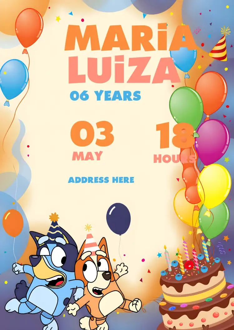 Invitation Infant Bluey And Yellow Bingo – Kids' Birthday Party theme colorful, childlike, fun, themed, cheerful