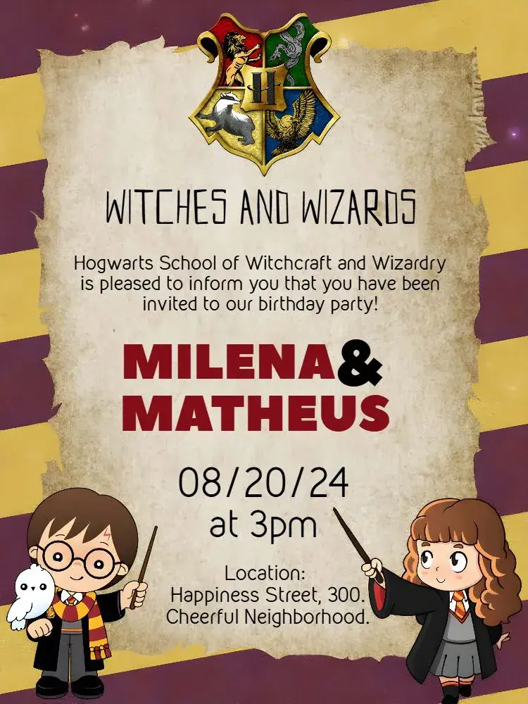 Double Harry Potter And Hermione Brothers invitation