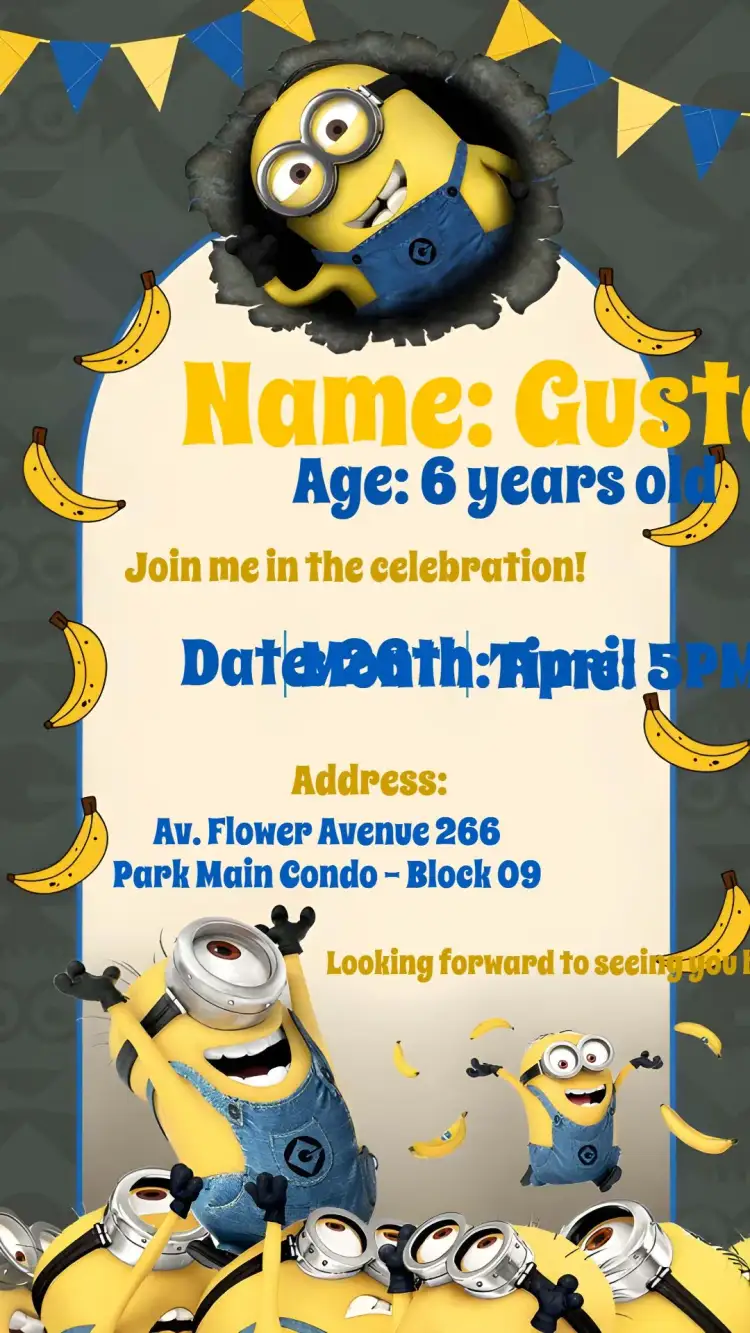 Invitation The Minions Bananas – Most searched for theme colorful, fun, illustrative, lively, childlike, themed