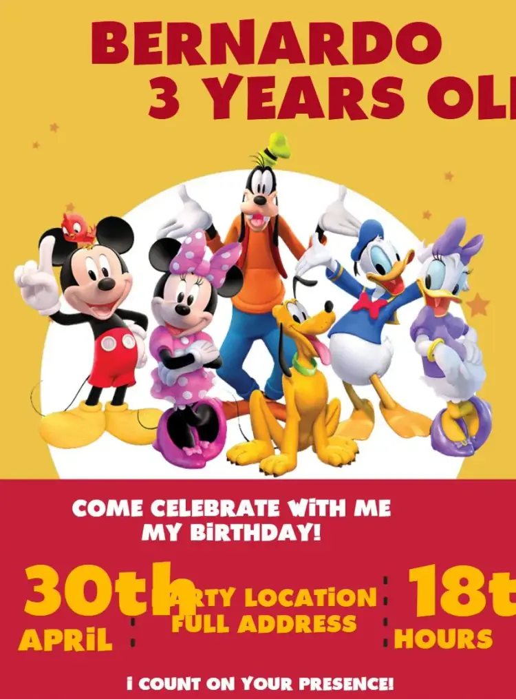Red Mickey Mouse Club invitation