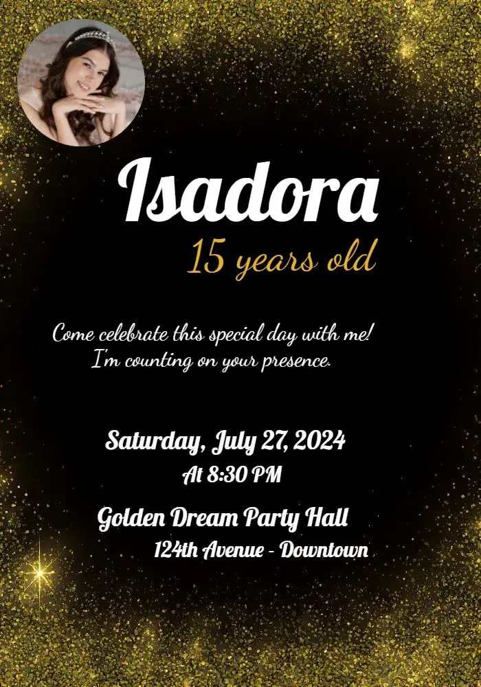 15 Years Glitter Photo Girl invitation