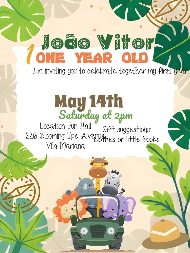 Safari Bichinhos invitation