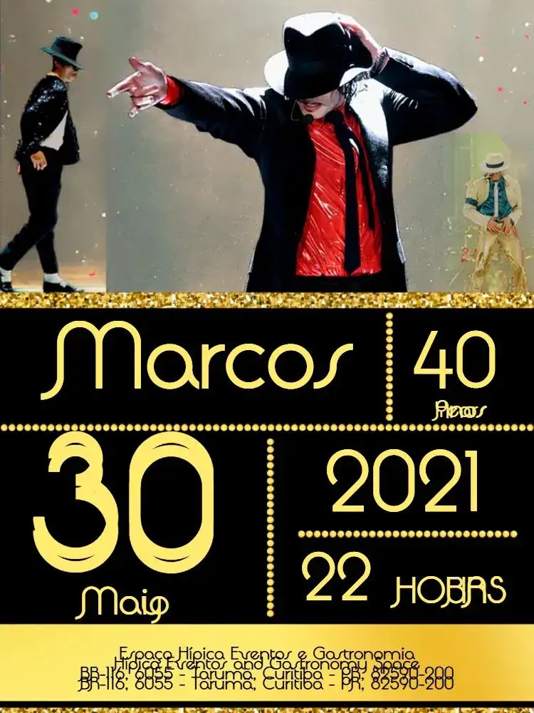 Invitation King Of Pop Michael Jackson – Kids' Birthday Party theme black, golden, modern, themed, musical, fun