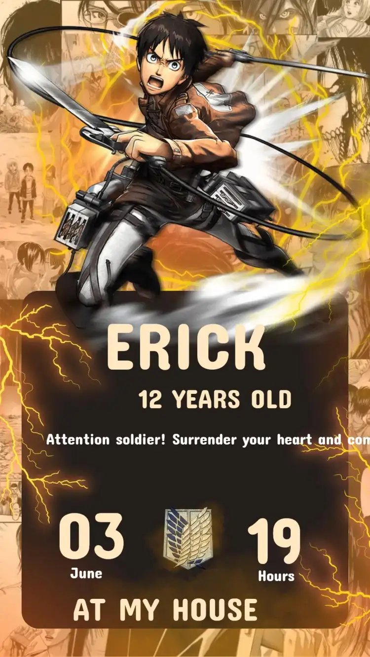 Digital Invitation Shingeki no Kyajin - Eren Yeager Editable and Personalized