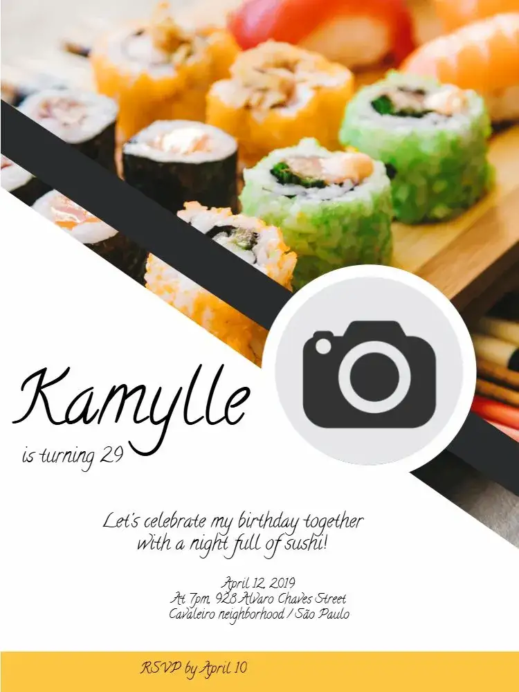 Invitation Sushi Whatsapp – Birthday theme modern, minimalist, colorful, Japanese, casual, vibrant