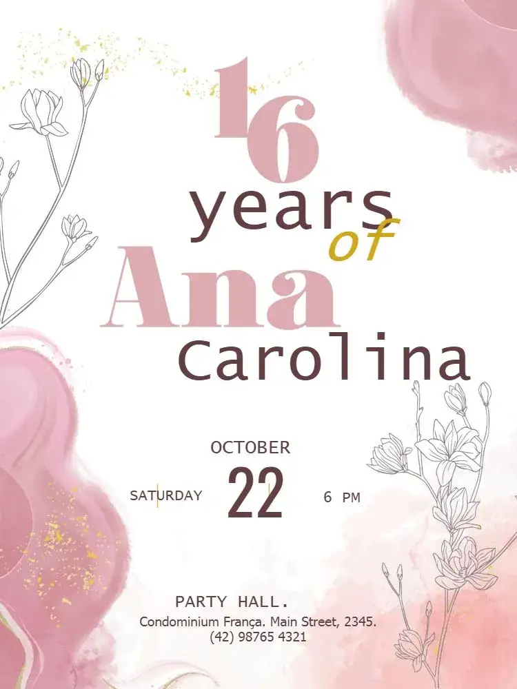 Invitation Watercolor Celebration Party – Kids' Birthday Party theme watercolor, floral, delicate, pink, elegant