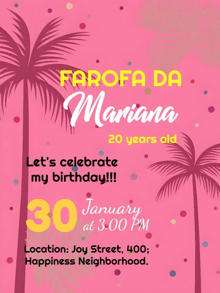 Invitation Farofa Party – Bridal Shower theme colorful, abstract, summer, pool party, vibrant, fun