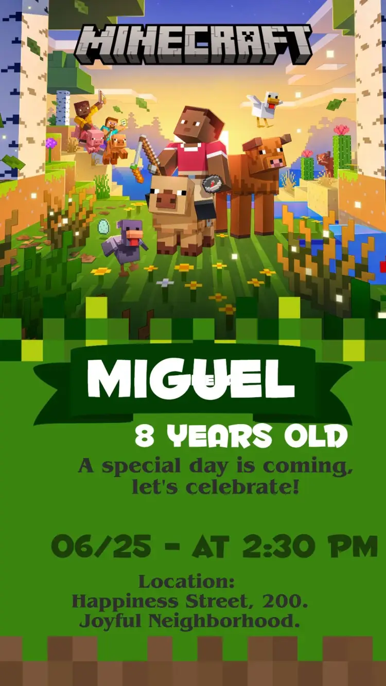Minecraft Birthday invitation