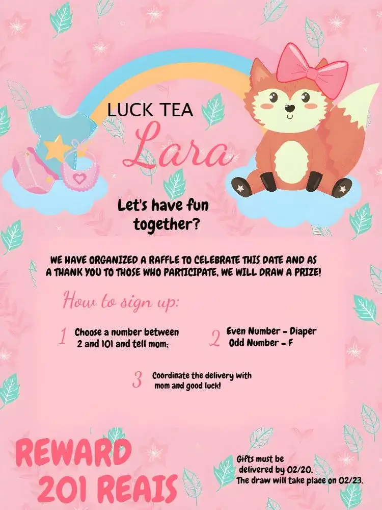Invitation Yellow Little Fox Raffle Tea – Raffle Tea theme fun, colorful, childish, floral, modern