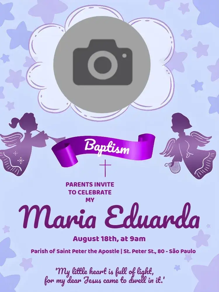 Invitation Lilac Photo Baptism – Baptism theme lilac, purple, angels, delicate, modern