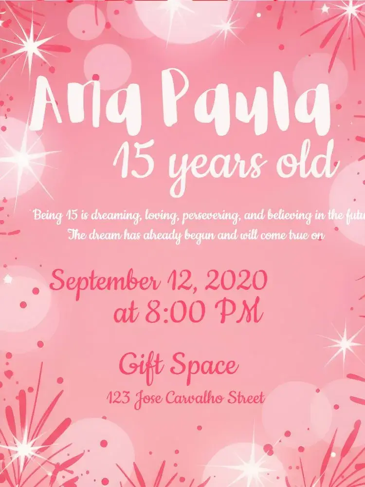 15 Years - Pink Glitter Girl invitation