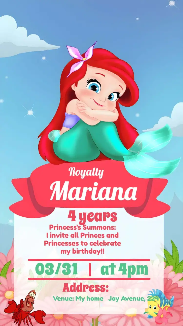Mermaid Ariel Baby Sea invitation